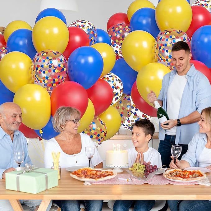 60PCS Red Blue and Yellow Balloons,10 inch Yellow Red and Blue Balloon Arch Kit Carnival Party Decorations,Suitable for Carnival Circus Theme Birthday Party Decorations