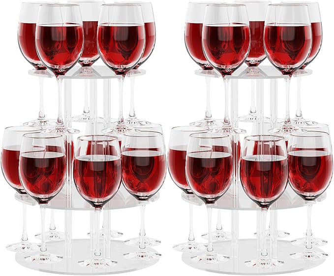 Champagne Tower, Circle Acrylic Drink Tower and Cocktail Tree Stand, Wine Rack with 12 Slots, 2 Tiers Floating Sight Champagne Flute Holder for Party, Wedding, School, Celebration, 11.8x11.8x14.9 inch, 2Pcs