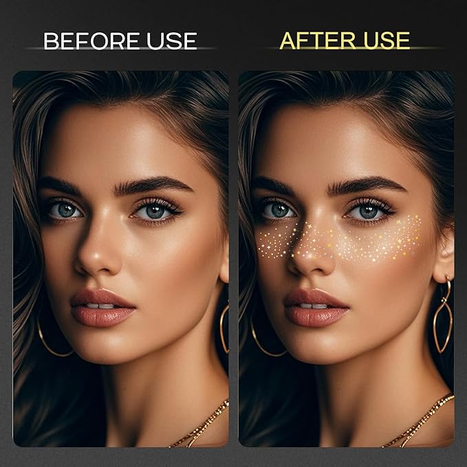 8 Pcs Gold Face Makeup Patches, Gold and Silver Glitter Freckles Face Tattoo, Glitter Freckles, Sparkle Makeup Patches, Waterproof Face Glitter Temporary Tattoos for Women