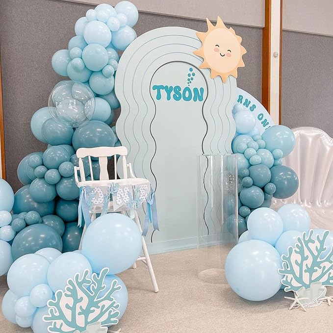 Pastel Blue Balloons 113 Pcs, Light Baby Blue Latex Balloon Arch Garland Kit 18 12 10 5 Inch, Different Sizes Macaron Pale Blue Helium Party Balloons for Birthday Baby Shower Wedding Party Decorations
