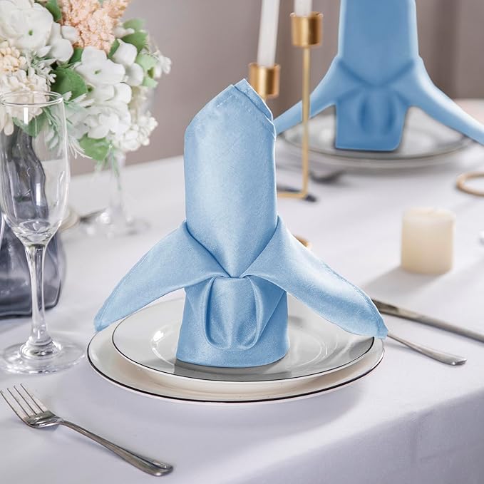 50pcs Polyester Cloth Napkins - 17 x 17 inch Blue Mist Dinner Washable Napkins with Hemmed Edges for Restaurant/Wedding/Hotel(50,Blue Mist)