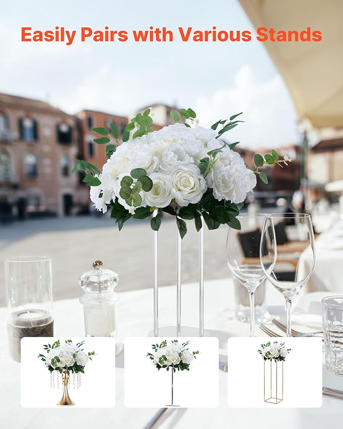 VEVOR Flower Balls Arrangement Bouquet 10 PCS, 17.7-Inch Diameter Artificial Flower Balls Wedding White Roses Centerpieces, Faux Flowers Arrangements for Wedding Centerpiece Home Table Decorations