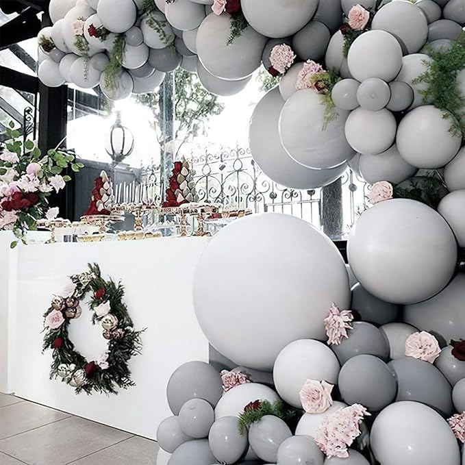 PartyWoo Gray Balloons 100 pcs Different Sizes of 18 12 10 5 Inch Matte Grey Latex Balloon Arch Kit Garland for Baby Shower Gender Reveal Graduation Elephant Birthday Party Decorations Gray-Y71