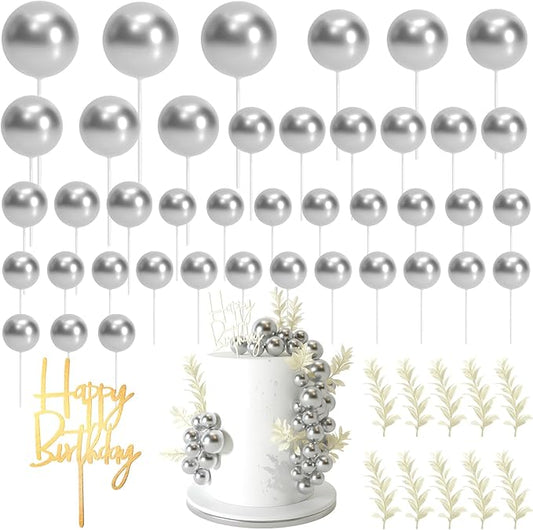 MIAHART Ball Cake Toppers Boho Grass Cake Topper Ball Cake Insert Decoration for Birthday Wedding Baby Shower Party Decorations Boho Themed Party Supplies (Silver)
