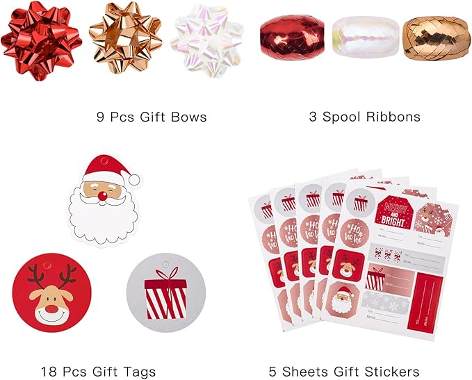 WRAPAHOLIC Christmas Wrapping Paper Set - Rose Gold Santa and Reindeer with Metallic Foil Shine Wrapping Paper Bundle with Gift Bow & Ribbon & Tag & Sticker