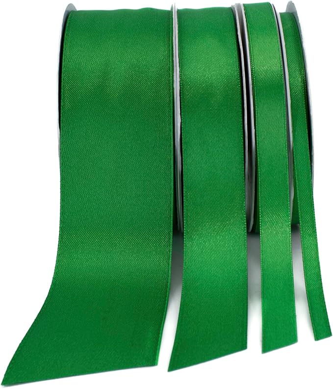 Green Satin Ribbon Roll, 1/2 inch x 50 Yards, Double Face Solid Color, Thick and Durable, 100% Polyester for Gift Wrapping, Crafts, Hair and Decorations