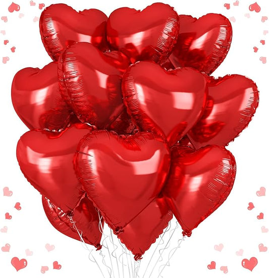 Red Heart Balloons, 18 Inch Red Heart Foil Shape Balloon, 12PCS Large Love Foil Helium Romantic Balloons for Birthday Baby Shower Marriage Wedding Bridal Engagement Anniversary Valentines Decoration