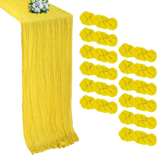 12 Pack Yellow Cheesecloth Table Runner 10FT Boho Cheese Cloths Gauze Fabric Table Runners 120 Inch Rustic Sheer for Wedding Birthday Party Baby Shower Centerpiece Home Decorations