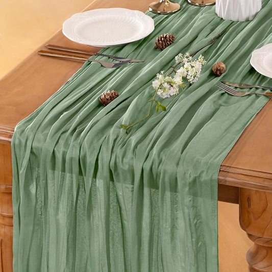 Sage Green Table Runner Cheesecloth Table Runner 10FT Farmhouse Table Runners 120 Inches Fall Table Decor Dining Room Centerpiece Wedding Boho Baby Shower Birthday