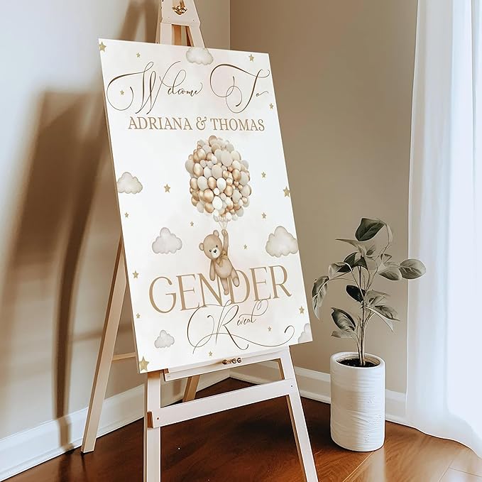 Gender Reveal Welcome Sign – Teddy Bear Balloon Theme,Personalized Teddy Bear Gender Reveal Welcome Sign, He or She Yard Sign, Boy or Girl Gender Reveal Sign, We Can Bearly Wait Gender Reveal .16
