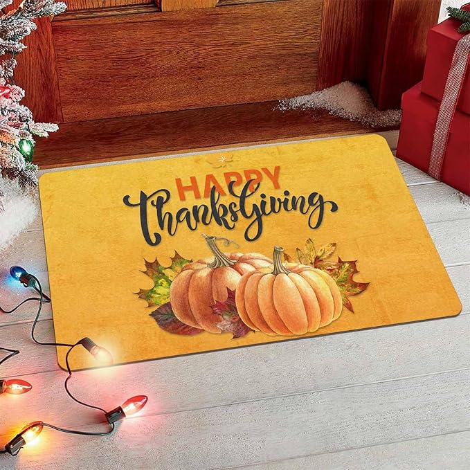 InterestPrint Happy Thanksgiving Doormat Orange Pumpkin Welcome Doormat Farmhouse Floor Mat Non-Slip Entrance Hello Rug Door Rugs for Indoor Outdoor Home Decor, 24"x16"inch