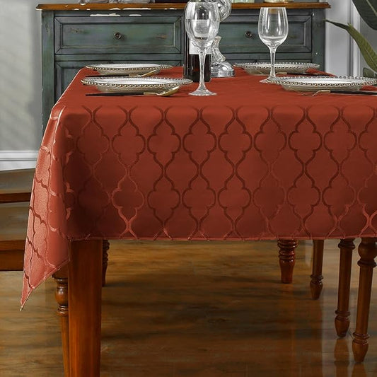 SASTYBALE Rust Red Damask Jacquard Tablecloth - 60x102 Inch Rectangle/Oblong (8-10 Seats) - Water Resistant, Wrinkle-Free Durable Fabric - Fall Thanksgiving & Christmas Daily Table Cover