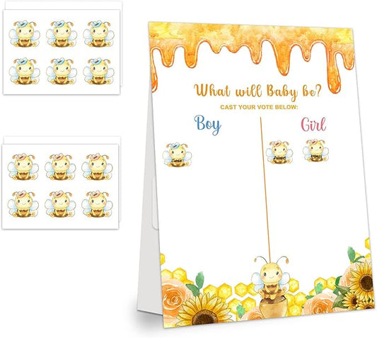 LNOKRIM Gender Reveal Party Games, Bee Theme Baby Gender Reveal Voting Board Sign, 48 Boy Girl Voting Stickers, He or She, Gender Reveal Party Centerpiece Decorations (12x17)