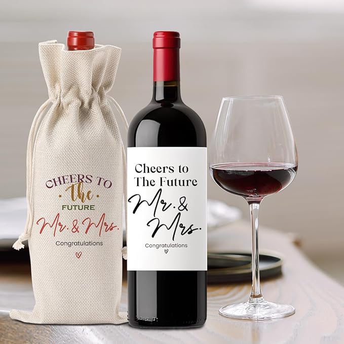 FBCCZEY Wedding Shower Gifts Wine Bag Bride Engagement Gifts for Couples Bridal Shower Wedding Gift Party Favors Mr And Mrs Wine Bottle Bags with Wines Label Cheers To The Future Wines Bags