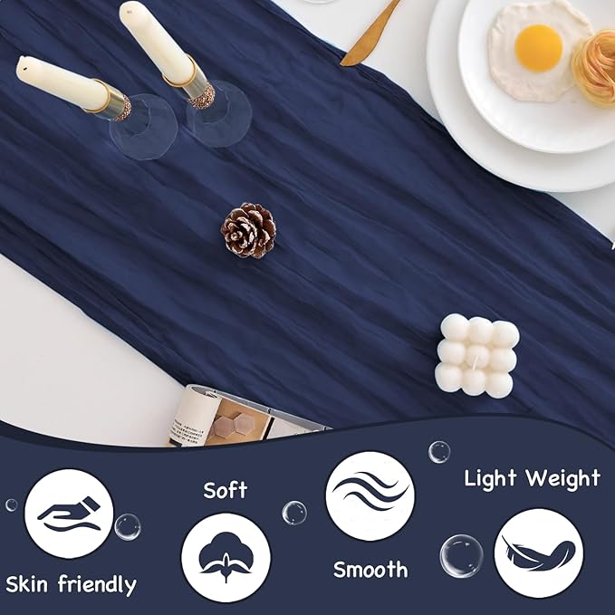 10 Pack Navy Blue Table Runner 120 Inch Cheesecloth Table Runner 10FT Boho Gauze Table Runner Long Cheese Cloth Table Runner Semi Sheer Runners for Wedding Bridal Baby Shower Party