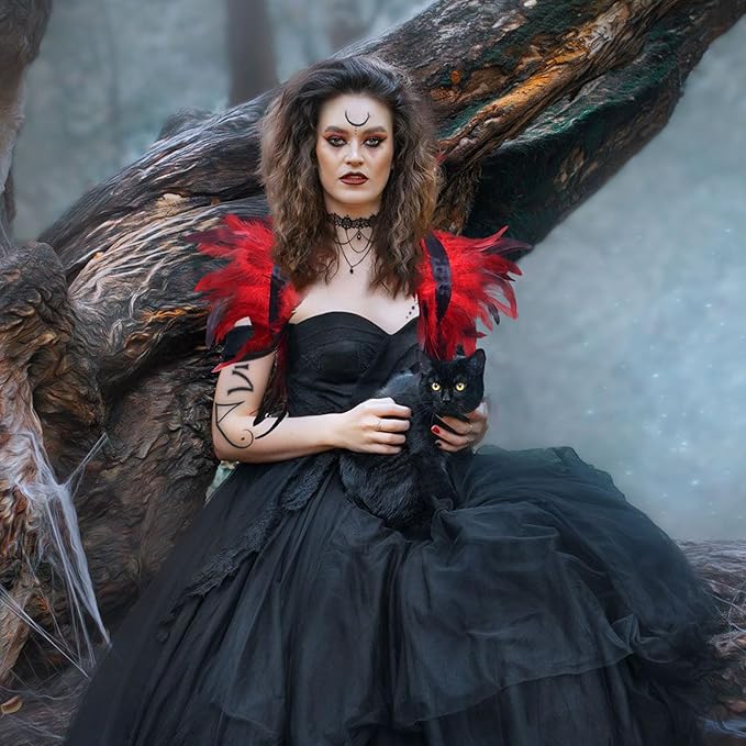 Gothic Natural Feather Shrug Feather Shawl Wrap Cape Victorian Collar for Halloween Cosplay Party Costume Accessories