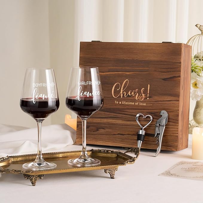 AW BRIDAL Fiance and Fiancee Engaged Wine Glasses, Engagement Gift for Couples and Newly Wed, Fiance Gifts for Women, Wedding Gift for Couples 2025, Bridal Shower Gifts for Bride to Be