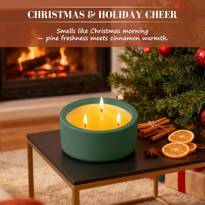 Viyffo Fall Candles - Pine & Cinnamon, 3 Wick Large Scented Candle, 20oz Soy Candles for Women & Men, Non Toxic Aromatherapy Candle, Ceramic Velas Perfect for Autumn Home Decor & Gift
