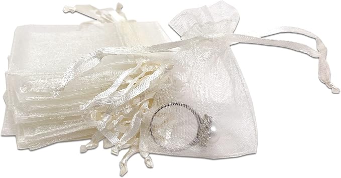 TheDisplayGuys 100-Pack XS 2 x 2 3/4" Cream/Beige Sheer Organza Gift Bags with Drawstring, Jewelry Candy Treat Wedding Party Favors Mesh Pouch
