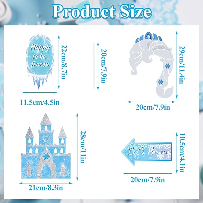 SUNBEAUTY 36 PCS Winter Wonderland Photo Booth Props Frozen Party Decorations Snow White Photo Booth Props for Winter Birthday Theme Party Holiday Christmas Party Supplies