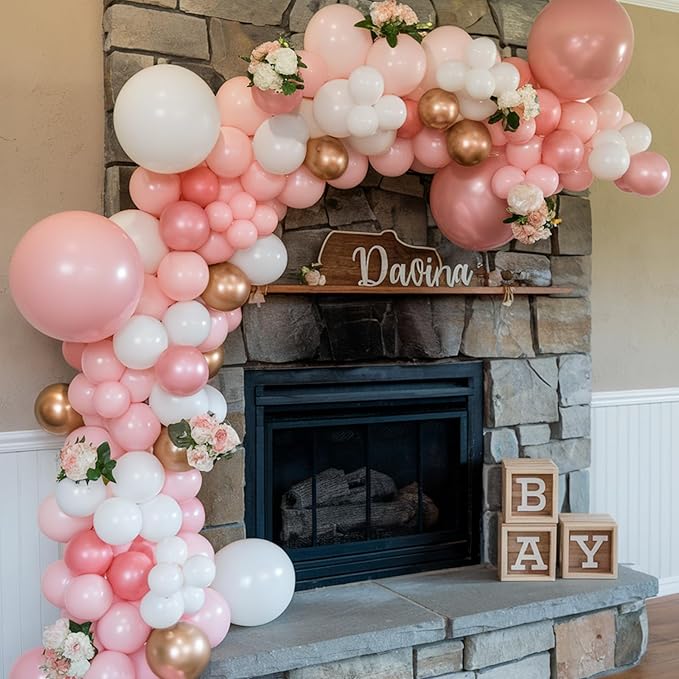 Pink Balloons, 50pcs Pink and White Balloons, Rose Gold Macaron Pearl Latex Party Balloon Confetti Balloon for Girl Woman Valentine Birthday Party Baby Shower Gender Reveal Wedding Decorations