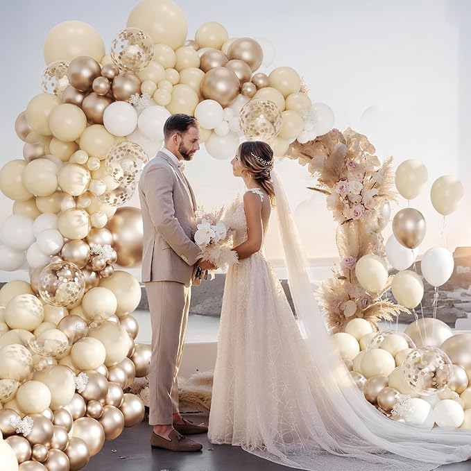 Champagne Gold and White Balloon Arch Kit, 134pcs Metallic Gold Confetti Balloons Garland Kits for Birthday Wedding Baby Shower Bridal Party Anniversary Decorations