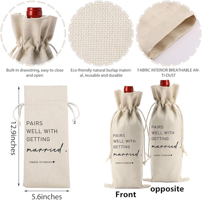 FBCCZEY Married Wine Bag Married Gifts for Couples Mr Mrs Marriage Honeymoon Gift Wedding Party Decorations Getting Engaged Wine Bottle Bag Champagne Bottle Wraps Bags