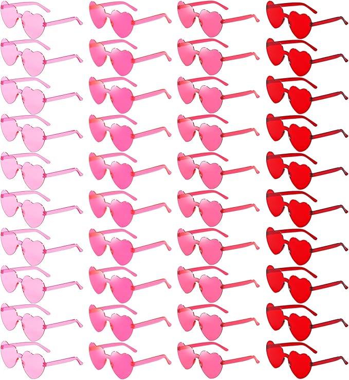 40 Pairs Heart Shaped Sunglasses Bulk, Colorful Rimless Fun Heart Sunglasses for Women Party Favors