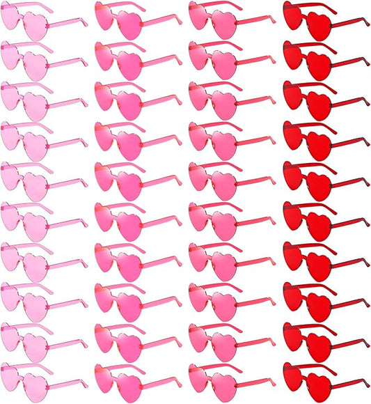 40 Pairs Heart Shaped Sunglasses Bulk, Colorful Rimless Fun Heart Sunglasses for Women Party Favors
