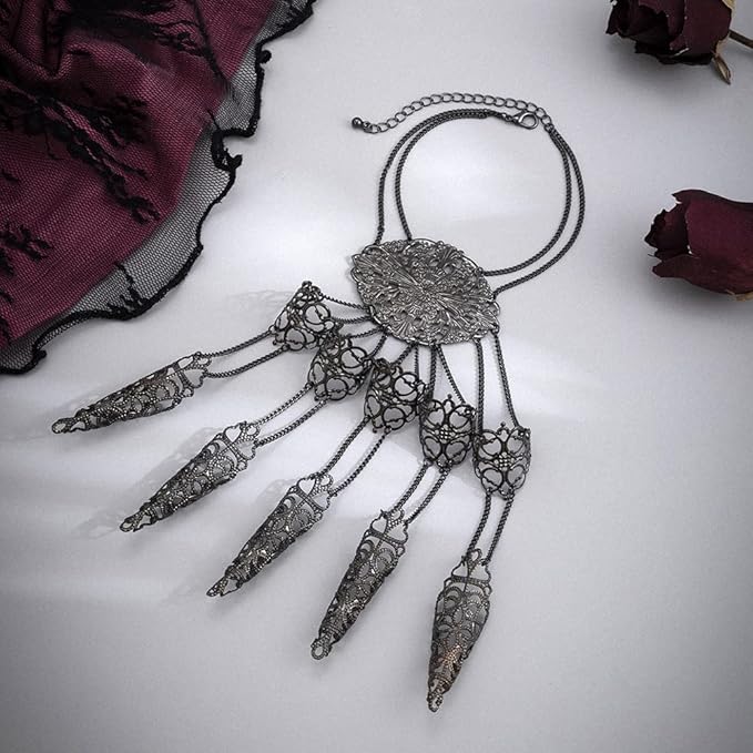 Octwine Pack of 1 Halloween Ancient Queen Finger Nails Tip Claw Bracelet Belly Dance Hand Chain Cosplay Vintage Bracelet for Women (Black)