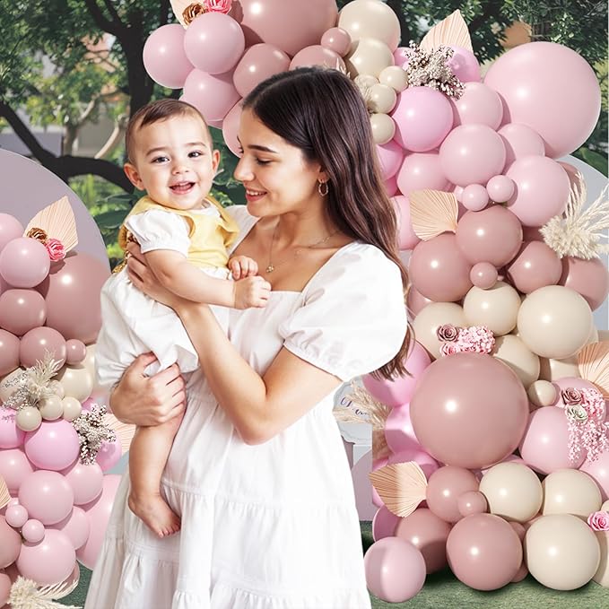 Dusty Pink Balloon Garland Arch Kit, Dusty Pink Light Pink Sand White Latex Party Balloon Boho Blush Nude Balloon Arch Kit for Baby Shower Birthday Bridal Shower Wedding Gender Reveal Party Decoration