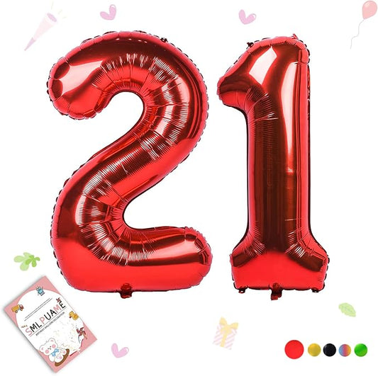 Smlpuame 40 inch Number Balloon 0-9 Red Large Number 21 Balloons,Digital Balloons for Birthday Party Celebration Decorations Supplies, Helium Foil Number Balloons for Wedding Anniversary