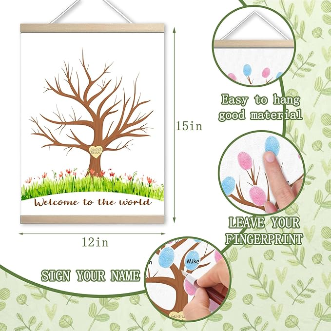 Gender Reveal Decorations Fingerprint Tree Canvas Paintings Decor Gifts Ideas - Baby Party Supplies - Boy and Girl Gender Guess Game - Thumbprint Hanging Paintings