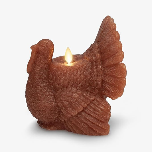 Luminara Flameless Fall Harvest Decor - Turkey Figural LED Candle Natural Color, Adobe, 5.3" x 7.5" Real Wax Moving Flame Battery Operated w/Timer