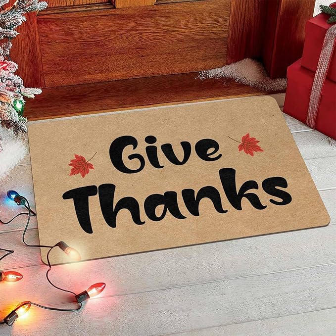 InterestPrint Fall Thanksgiving Welcome Door Mat, Give Thanks Doormat for Front Door Outdoor Outside Entrance Porch Non Slip Rubber Rug Autumn Thanksgiving Christmas Farmhouse Decor, 24"x16"inch