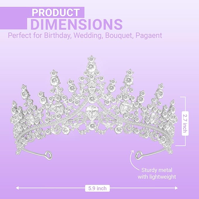 Tiara Crown for Women, Queen Tiara for Birthday Prom Bridal Party Custome Silver