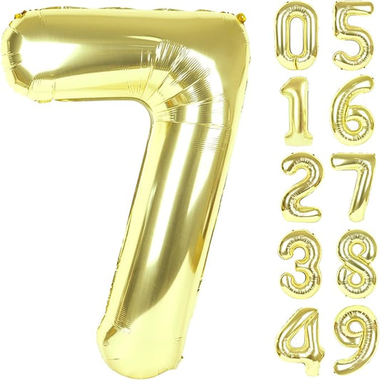 Champagne Gold Number 7 Birthday Balloon 40 Inch, Digital Balloons for 7 17 27 70 77 Party Celebration Decorations Supplies,Light Gold Mylar Foil Numbers Balloon for Seven Wedding Anniversary