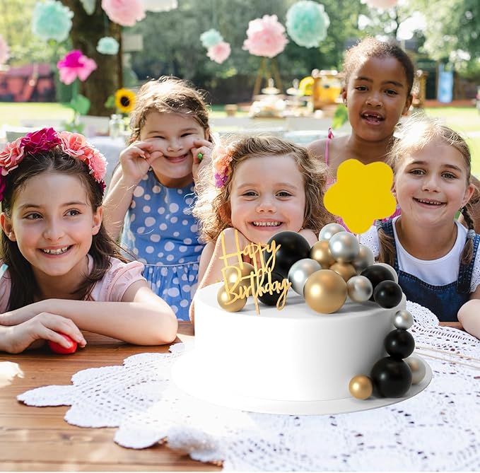 MIAHART Ball Cake Toppers Boho Grass Cake Topper Ball Cake Insert Decoration for Birthday Wedding Baby Shower Party Decorations Boho Themed Party Supplies (black，gold，sliver)