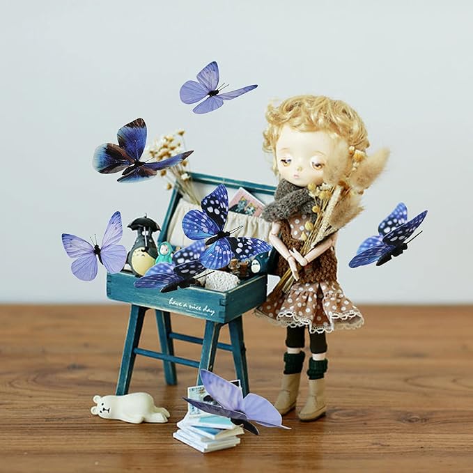 ConetoRosa 12PCS 2Sizes Butterfly Wall Decor, 3D Decorations for Home, Room, Bedroom, Nursery, Wedding, Christmas, Birthday (Blue)