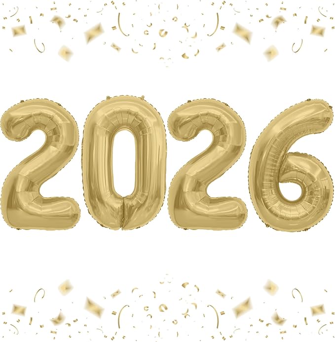 2026 Balloons, 40 Inch 2026 Number Balloons Mute Gold 2026 Balloon Large Foil New Year Balloon Numbers 2026 Mylar Baloons for Birthday Christmas Graduation New Years Eve Party Supplies Decorations