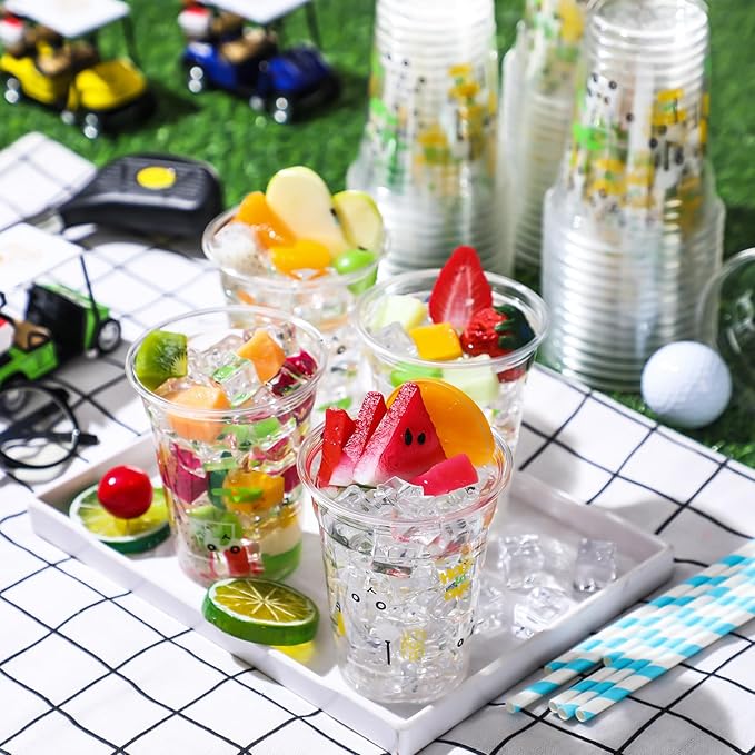 50 Pcs Masters Golf Ball Party Supplies Bulk Clear Plastic Cups 12oz Disposable Let's Par-tee for Home Sports Golf Themed Birthday Bachelor Party Supplies Favors (Yellow,Green,White)