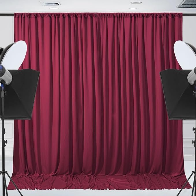 10x10ft Wrinkle Free ‌Burgundy Backdrop Curtain for Parties Soft Fabric Drapes Wedding ‌Curtain Backdrop for Birthday Party Decorations Background for Photography 5x10ft, 2 Panels