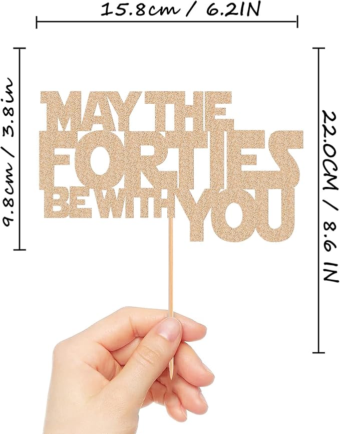 May The Forties Be With You Cake Topper - Glitter Rose Gold 40th Birthday Cake Decorations, 40th Wedding Anniversary Cake Pick (Rose Gold)