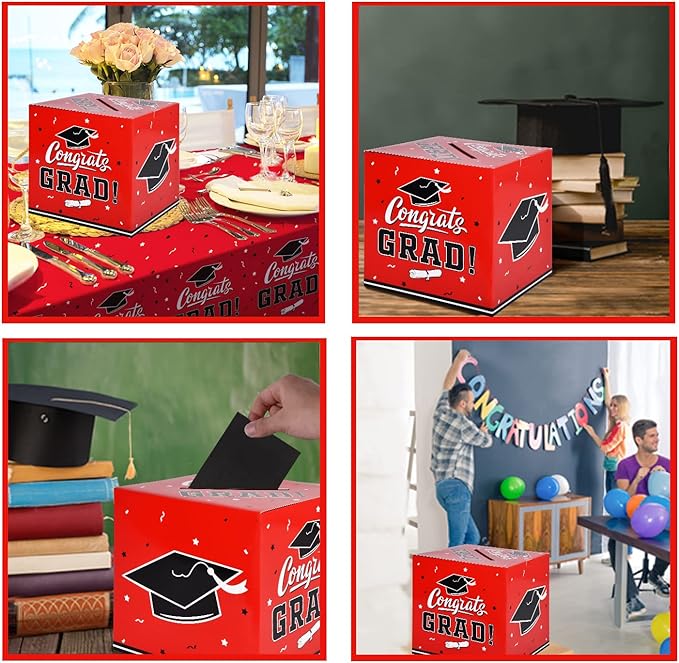 Gatherfun Graduation Decorations 2025 Grad Card Box for Gift Graduation Party Favors Decor Party Supplies Red