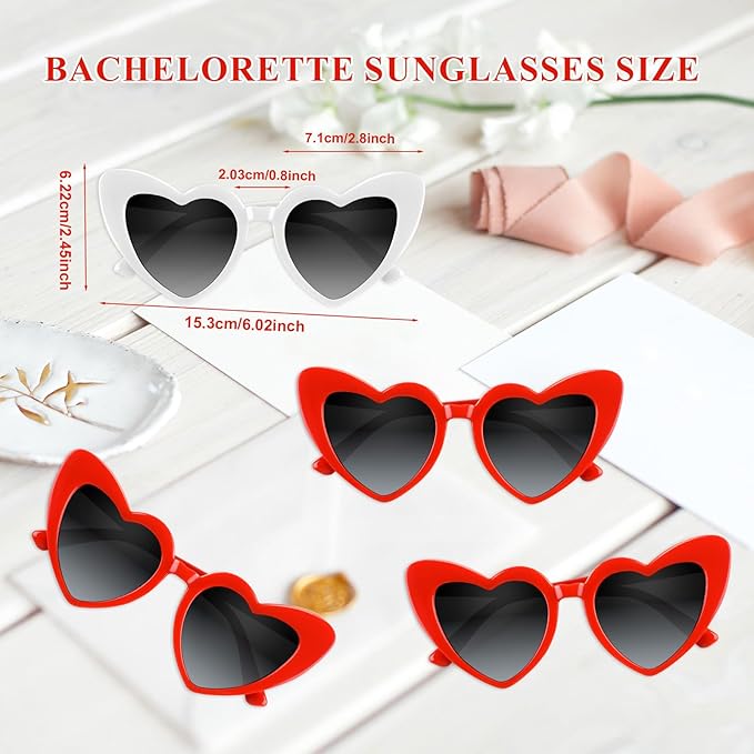 4/6/8/10/12 Pack Bachelorette Sunglasses Heart Sunglasses Vintage Heart Shaped Glasses for Women Bridal Party Wedding