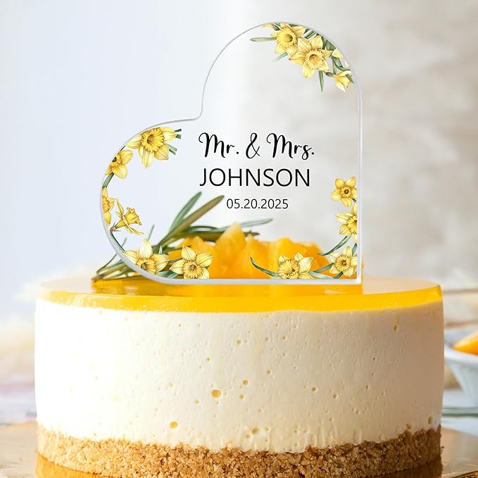 Custom Wedding Heart Acrylic Plaque,Mr & Mrs Cake Topper,Personalized Wedding Keepsake/Gift/Sign (Style 7)
