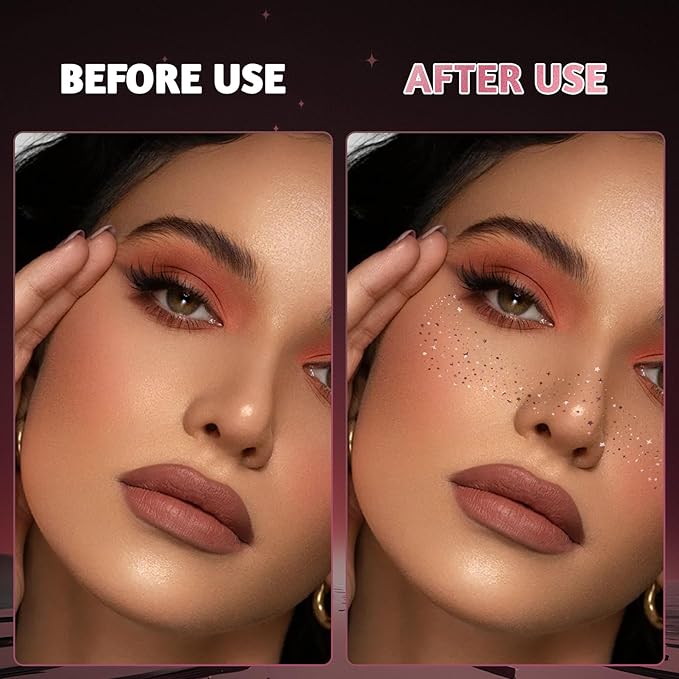 12Pcs Glitter Freckles for Women, Long Lasting Waterproof Holographic Sparkle Temporary Face Tattoo Star Sticker Makeup Patches for Rave Musical Festival Accessories (ROSE GOLD FRECKLES)