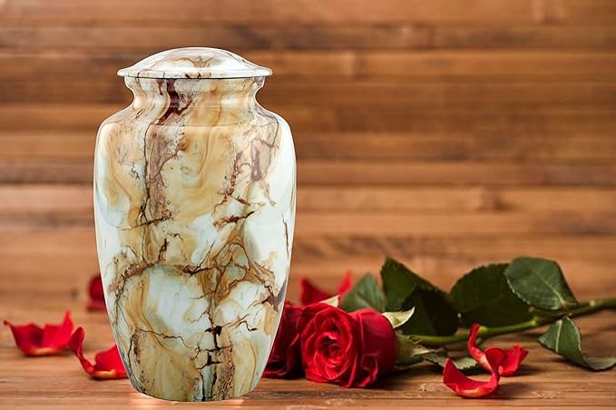 Large Cremation Urn | Handcrafted Marble Finish Adult Cremation Urn | Funeral and Memorial Cremation Urns for Human Ashes up to 200 lbs with Velvet Bag (Monalisa)