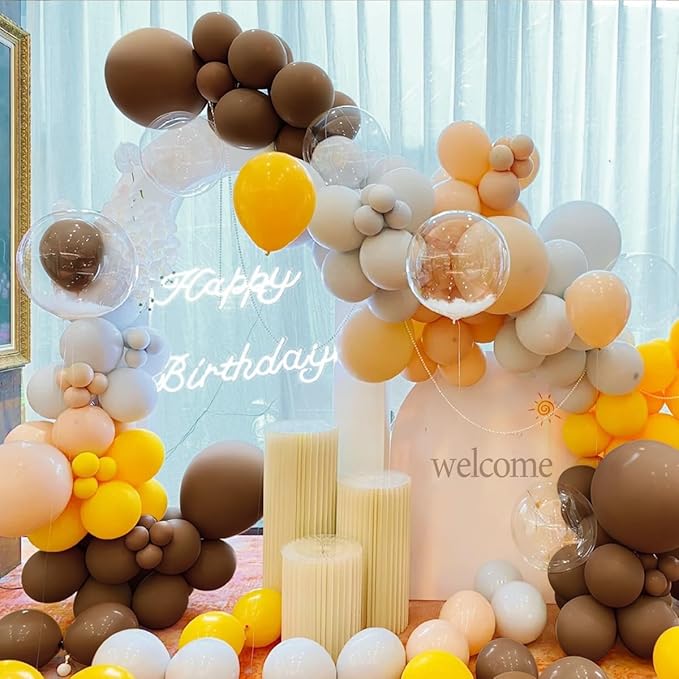 Yellow Brown White Balloon Garland Arch Kit, 155Pcs Latex Balloons Different Size 18 12 10 5 inch for Birthday Wedding Party Baby Shower Bridal Shower Decoration