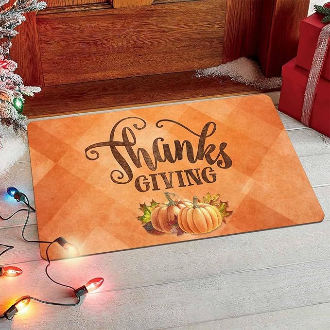 InterestPrint Thanksgiving Doormat Fall Door Mat, Pumpkin Welcome Mats Outdoor Autumn Doormats for Front Door Decorations Autumn Harvest Vintage Thanksiving, 24"x16"inch